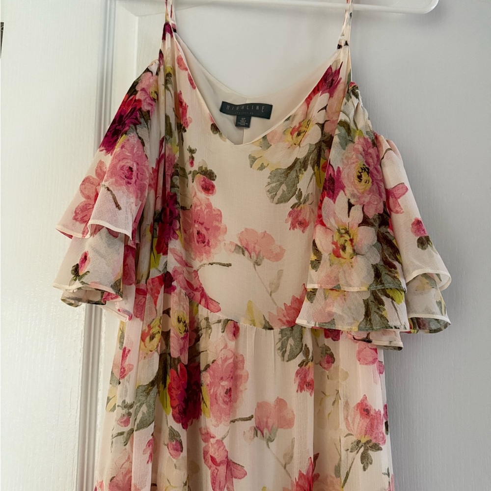 Floral Cold-Shoulder maxi Dress - Pink & Cream